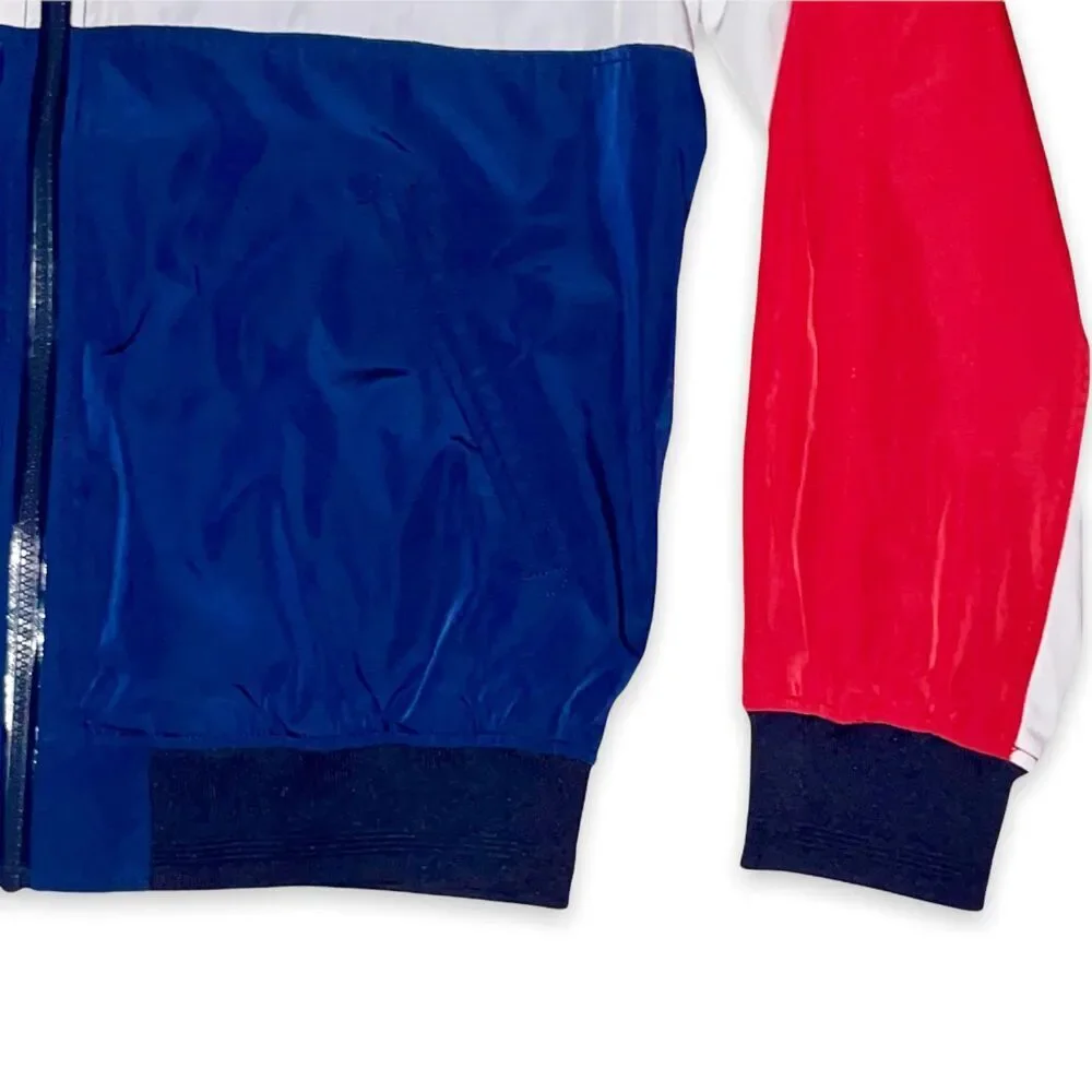 H M Vintage Nylon Bomber Jacket Shiny Silky Glanz Red White Blue Medium - Picture 7 of 8
